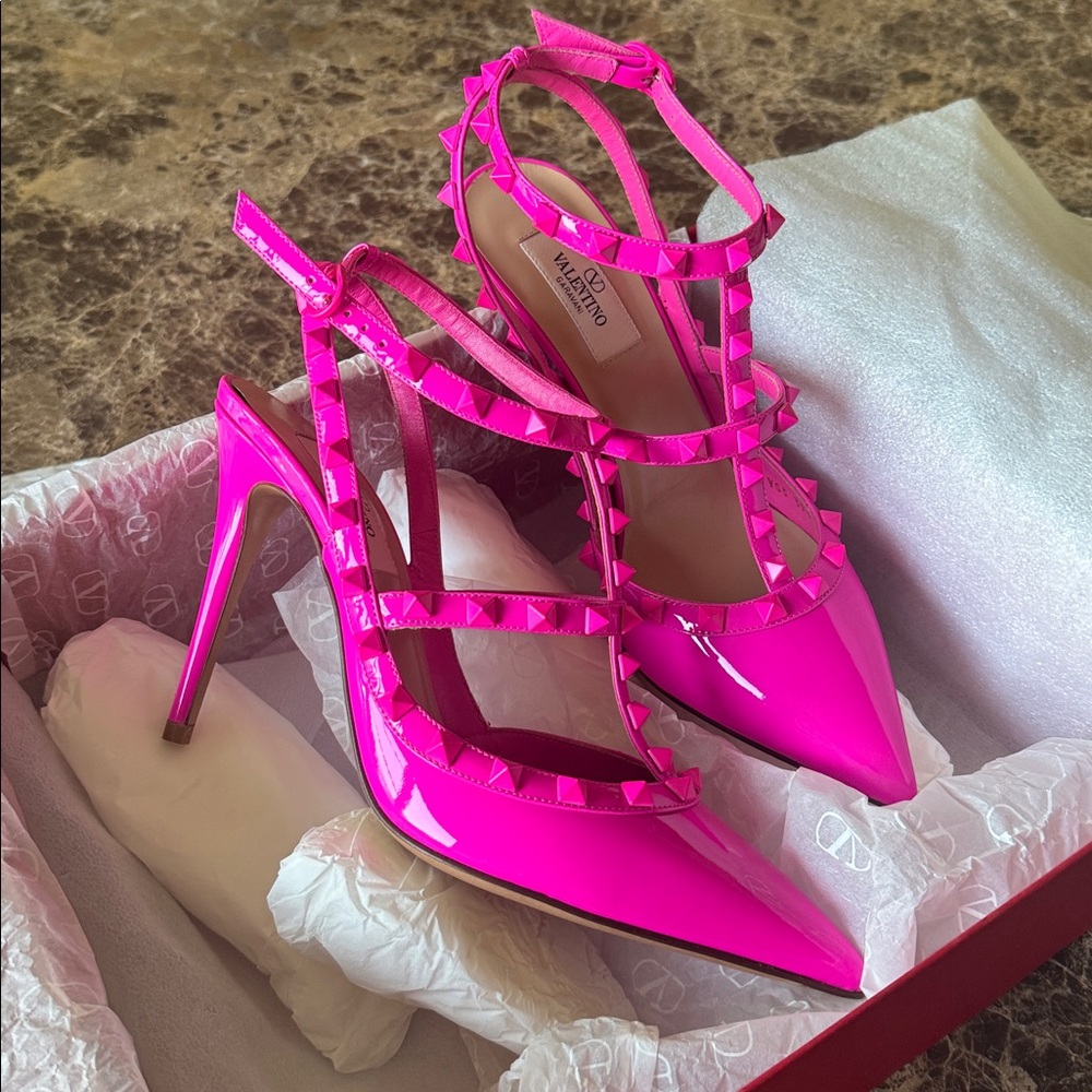 Valentino rockstud fuschia pink patent gladiator pump classic sz 39 - Picture 8 of 11
